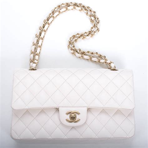 white chanel purse with gold chain|chanel quilted black handbag.